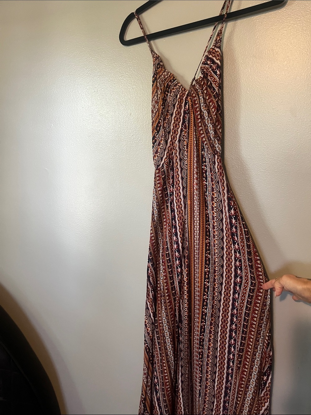Striped V-Neck Maxi Dress in Rust and Brown